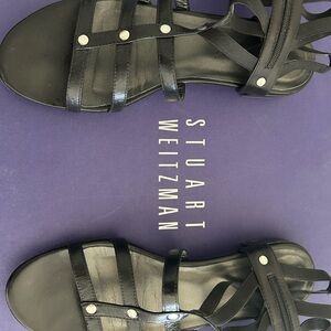 Stuart Weitzman Black Leather Studded Strappy Sandals